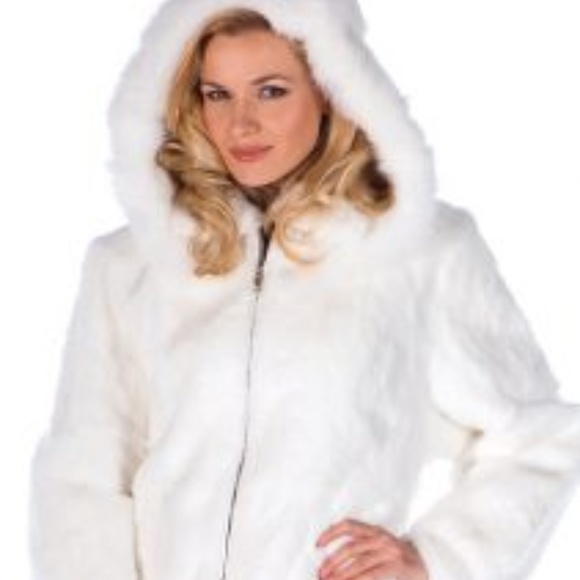Vintage Rabbit Fur Winter Coat Jacket White/Ivory Medium
